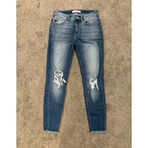 KanCan Jeans Women's 5/26 Blue Denim Distressed Medium Wash Cotton Frayed Hem